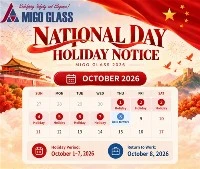 Avviso di festa nazionale cinese del MIGO Glass 2026