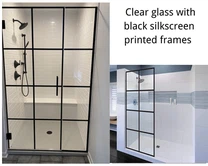 Porta in vetro per doccia con motivo a griglia serigrafato nero